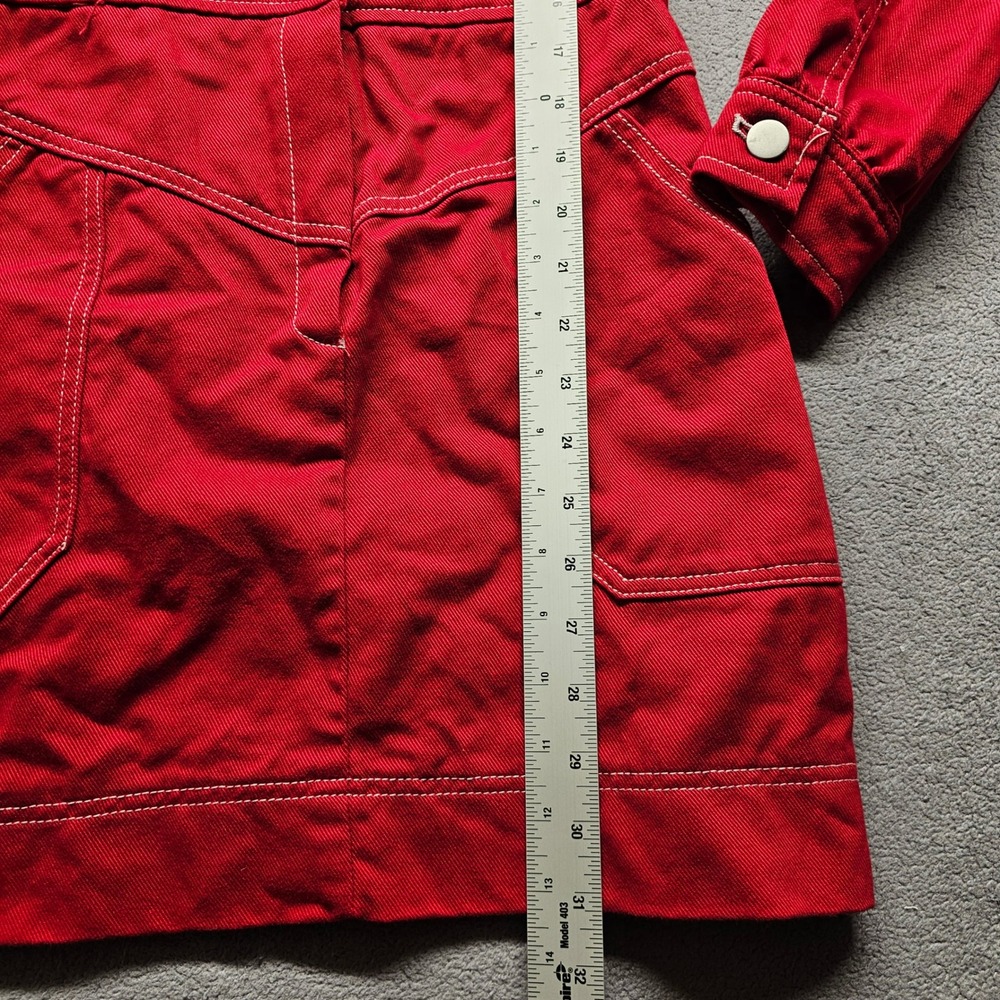 7 For All Mankind Red Denim Western Mini Dress Womens 4 Red Long Sleeve Cotton - Picture 2 of 13